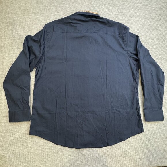 Coofandy Mens Size XXL Shirt Navy Blue Tan Plaid Trim Button-Up Long Sleeve NWT - Picture 2 of 13